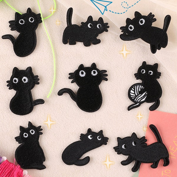 Cute Black Cat Iron On Patch Sew On Embroidered Little Funny Cartoon Kitten Kitty for Kid Women Boy Girl Hat Cap Jacket Hat Shirt Backpack