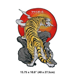 Massive Tiger King Roaring Sun Iron Patch Sew On Back Patch Embroidery Japan Art Painting Motif Applique for Clothing Jacket Coat Backpack