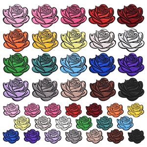Rose Aufnäher: 20 Farben - 2 Größen - Gestickte Blackout Blume - Gothic Tattoo Style Applikation für Jacken, Taschen, DIY