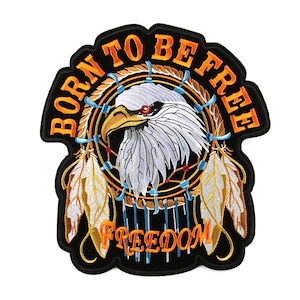12&quot; Large Eagle Sew Iron On Patch Born to Be Free Freedom Embroidered Big Motorcycle Bike Emblem Badge Back Patch Jacket Coat T-Shirt
