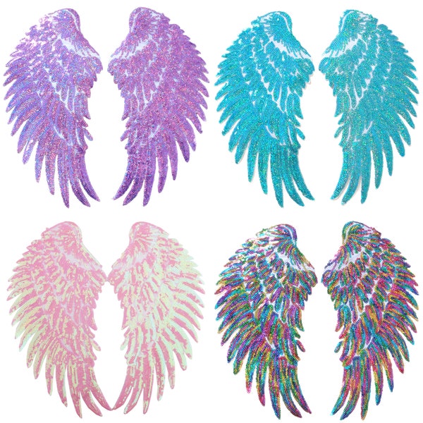 Grande aile d'ange à paillettes fer sur patch 35 cm 13,75" paillettes scintillantes colorées à coudre sur patch bricolage motif appliqué pour la décoration de veste de vêtements