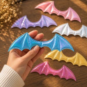 Bat Wing Patches / Charms – Gothic Pastel Macaron Iridescent DIY Applique for Clothes, Hair Clips, Headbands, Brooch Pins, Bags & Jackets