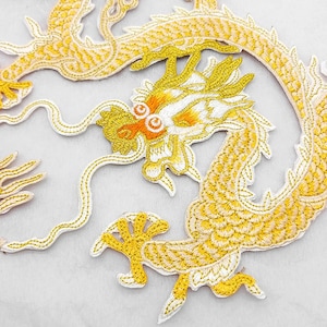 9.5&quot; Large Chinese Dragon Iron On Patch Fire Ball Back Patch King Royal Embroidered Applique Men Clothing Jacket Denim Backpack Decoration