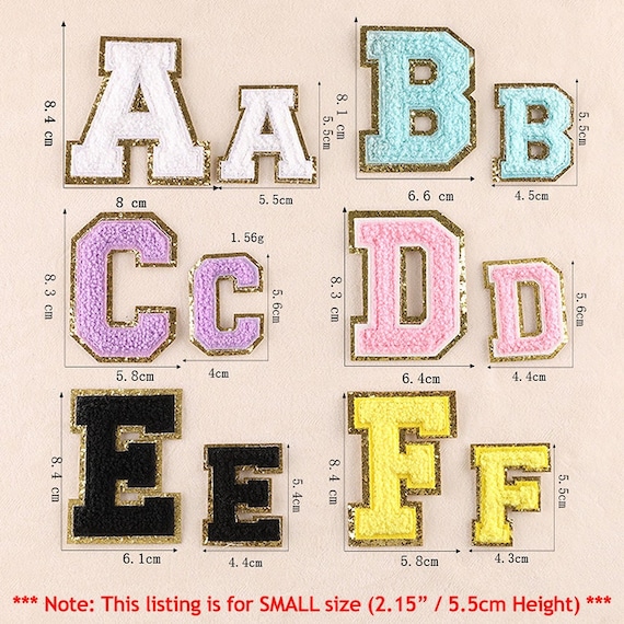 26 Letter Set Chenille Iron On Glitter Varsity Letter Patches - Yellow  Chenille Fabric With Gold Glitter Trim - Sew or Iron on - 8 cm Tall