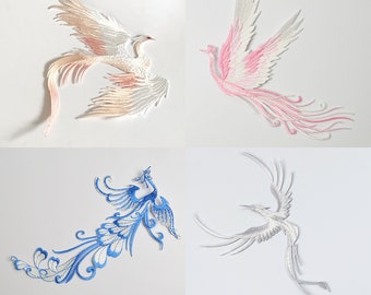 Phoenix Iron On Patch Sew Patch Japanese Bird Back Patch Embroidery Notion Applique for Wedding Gown Jacket Dress Pant Biker Rider