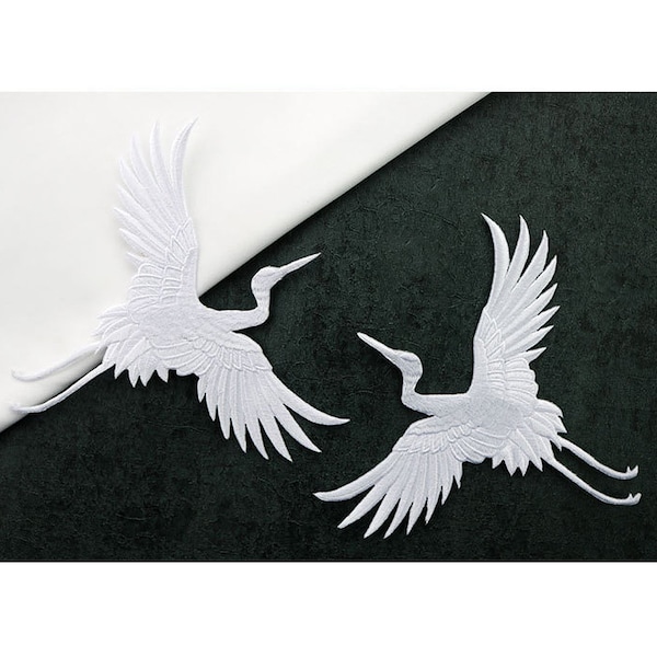 Black White Crane Iron On Patch Sew Patch Large Pair Japanese Tsuru Chinese Bird Back Patch Embroidery Big Notion Jacket Dress Wedding Gown