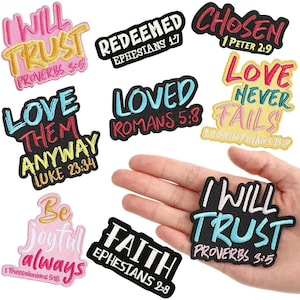 Jesus Scripture Iron On Patch - Bible Verse Embroidered Patch, Black & White, Pink Inspirational Quotes, Christian Catholic Jacket Backpack