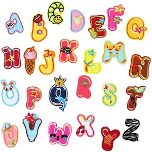 A-Z Cartoon Alphabet Letter Iron On Patch Sew On Patch Embroidered Cute A To Z Colorful Badge Clothing Jacket Jeans Pant Backpack Decoration