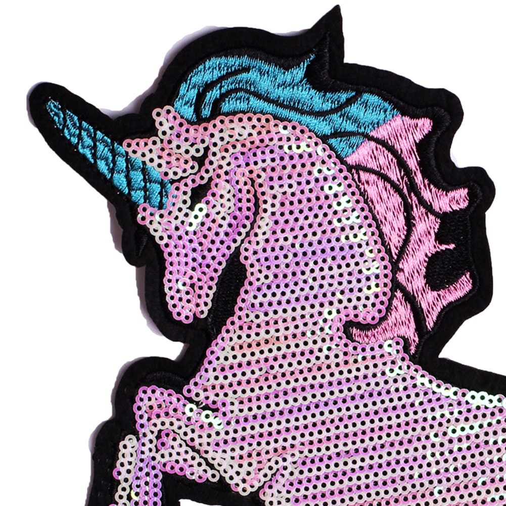 Large Unicorn Sequin Iron on Patch Sew on Patch Sparkling Little Pony ...
