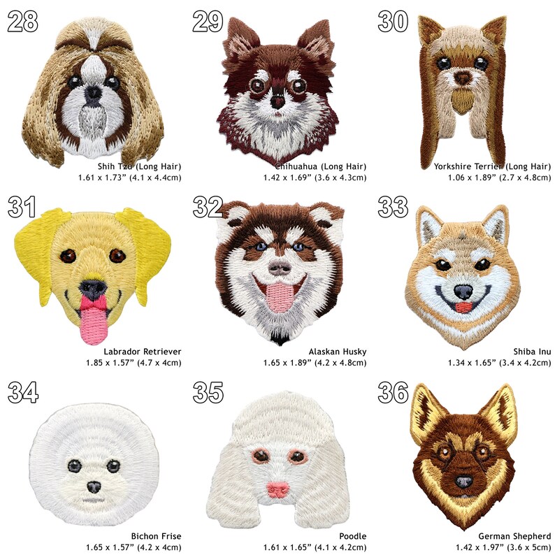 Peut inclure: Un ensemble de 10 patchs brod&eacute;s thermocollants repr&eacute;sentant diff&eacute;rentes races de chiens. Les patchs sont color&eacute;s et d&eacute;taill&eacute;s, avec des repr&eacute;sentations r&eacute;alistes de chaque race. Les patchs sont num&eacute;rot&eacute;s de 28 &agrave; 36.
