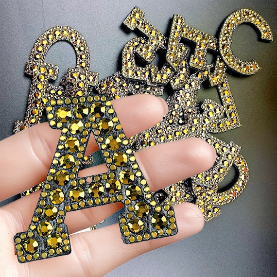 Gold Letter Iron on Patch Rhinestone 2.15 display picture 1