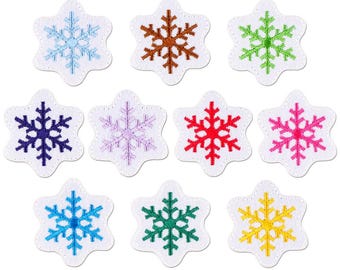 Set med 3 snöflingor att stryka på – 3,8 cm broderade julapplikationer för kläder, ryggsäckar, gör-det-själv-pyssel, reparationer och dekorationer – 10 färger