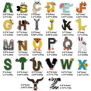 26 Animal Alphabet Letter Iron on Patch Sew on Patch Embroidered Cute A