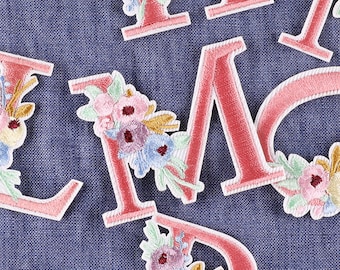 Floral Alphabet Letter Iron On Patch Sew On Patch Embroidered Flower Elegant Capital A-Z Name Badge for DIY Jacket Coat Backpack Decoration