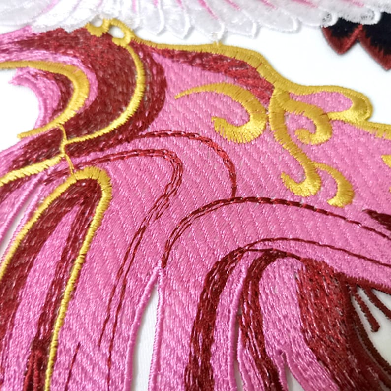 Large Crane Sew On Patch 15"/40cm Embroidered Gold Wave Tsuru Japanese Chinese Bird Back Patch Big Applique Motif Jacket Dress Gown Pant