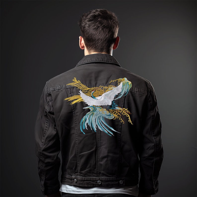 Large Crane Tsuru Back Patch Embroidered for Jacket