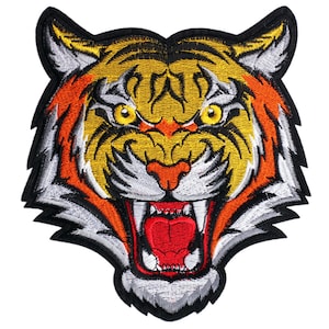 Large Tiger Roaring Head Iron On Patch Sew On Patch Embroidered Embroidery Bengal DIY Kid Adult Men Clothing Jacket Backpack Decoration