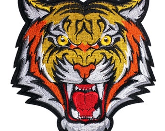 Large Tiger Roaring Head Iron On Patch Sew On Patch Embroidered Embroidery Bengal DIY Kid Adult Men Clothing Jacket Backpack Decoration