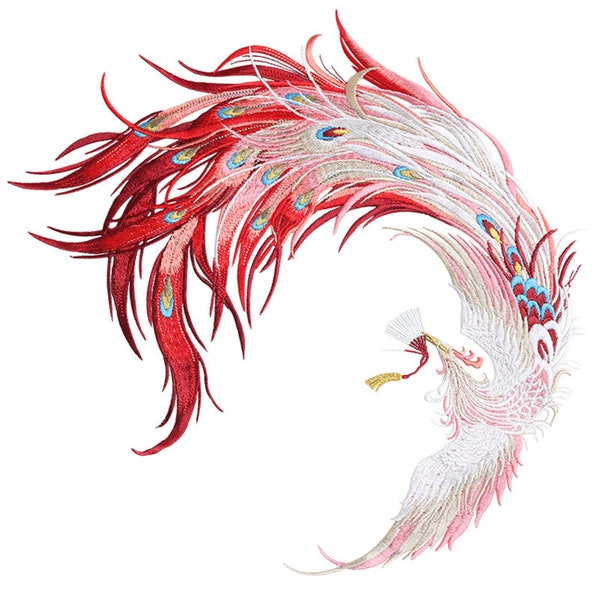 Große Phoenix Sew On Patch 11 "/ 28 cm Japanischer Vogel Runde Zurück Patch Stickerei Big Notion Applikation für Hochzeitskleid Jacke Kleid Biker Reiter