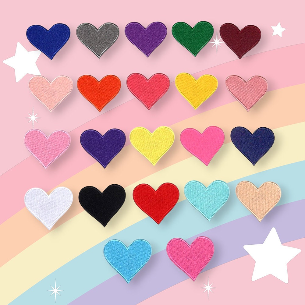 Heart Iron On Patch 2.75"/7cm Set of 3pc Embroidered Sew Patch Heart Big Cute Applique Motif Badge for Hat T-Shirt Backpack