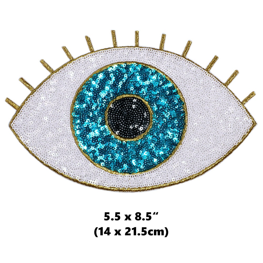 KarensLine Handmade Evil Eye Patch Yellow Sequins Shape Iron on Sew Applique Set of 2, Medium