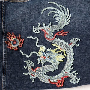 10" grande drago cinese palla di fuoco patch cucire sul retro patch re reale ricamato applique uomo abbigliamento giacca denim zaino decorazione
