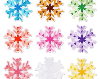 Set med 3 snöflinge-strykmärken – 6 cm broderade julapplikationer för kläder, ryggsäckar, gör-det-själv-pyssel, reparationer och dekorationer – 9 färger