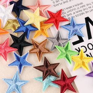 Little Star Iron On Patch Set of 5pc 1.15&quot;/3cm Embroidered Sew Patch Colorful Multicolored Shiny Badge Motif for Hat Jacket T-Shirt Backpack