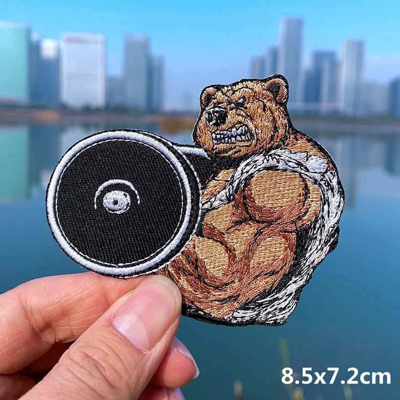 Muscle Man Sew Iron on Patch Muscular Strong Bicep Bodybuilder ...
