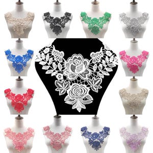 Guipurespetskant Rosaapplikation Krage Halsringning Patch Axel Blommönster Halsringning Sy Hantverk Motiv Bröllopsklänning Klänning Kostym