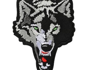 Großer Roaring Wolf Kopf Aufnäher Grau Sew On Patch Gestickte Stickerei Fierce Howling Badge für Kinder Erwachsene Männer Kleidung Dekoration