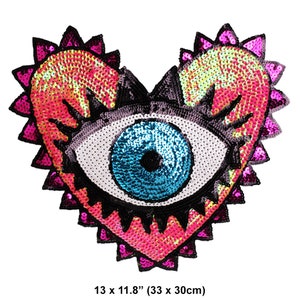 Large Heart Eye Sequin Sew On Patch Back Patch Sequined Cute Sparkling Coloful Iridescent for Women Clothing Jacket Coat Shirt Decoration