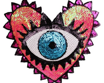 Large Heart Eye Sequin Sew On Patch Back Patch Sequined Cute Sparkling Coloful Iridescent for Women Clothing Jacket Coat Shirt Decoration