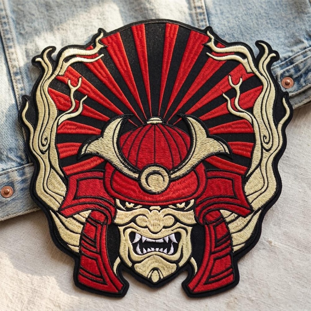 Samurai Back Patch Samurai Mask Patch, Shogun Back Patch 11.6” Large Embroidered Iron on ...