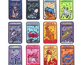 Signe du zodiaque fer sur patch horoscope coudre sur patch brodé astrologie constellation badge applique pour veste t-shirt jeans pantalon chapeau manteau