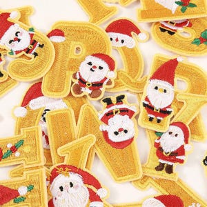 Letras de Natal Patch Ferro em Patch Costurar Patch Papai Noel Natal Bonito Alfabeto Amarelo Laranja Capital Bordado para Camiseta Mochila Jaqueta