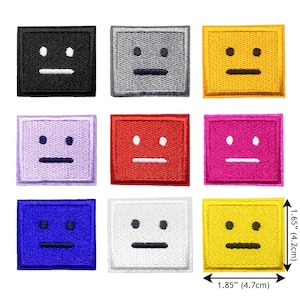 Toppa facciale neutra rettangolare da 3 pezzi – Toppa ricamata da stirare 9 colori – Toppa con espressione estetica del viso sorridente del robot per giacche, borse, cappelli