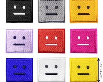 3pc Rectangle Neutral Face Patch – Embroidered Iron On Patch 9 Colors – Robot Smile Face Aesthetic Expression Patch for Jackets, Bags, Hats