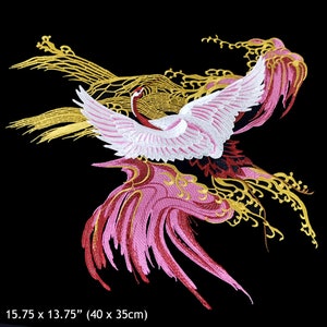 Red Pink Crane Tsuru Sew on Patch