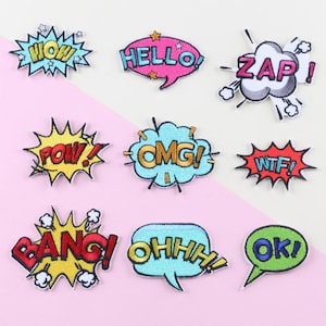 Naklejka z komiksowymi słowami WTF OMG WOW Pow Bang Hello Zap Ok Oh Szycie Łatka haftowana Ładna dla Chłopca Czapka Plecak Kurtka Samoprzylepna