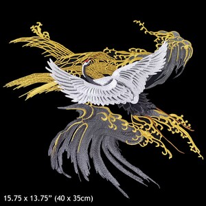 Black White Crane Tsuru Sew on Patch