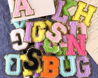 Chenille Letter Iron On Patch Sew 2.15"/5.5cm Small Alphabet A-Z Gold Trim Capital Embroidered Name Badge Motif Jacket T-Shirt Backpack