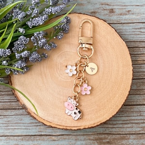 Cow Keychain | Enamel Keychain | Backpack Charm | Cute Cow Keychain | Cute Aesthetic Keychain | Keychain Gift | Mini Flower Keychain