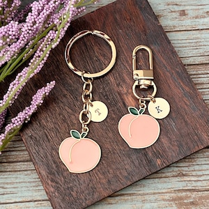 Peach Enamel Gold Keychain Charm | Gift Idea | Keychain with Charm | Cute Charm | Air pod Charm | Backpack Charm | Peach Keychain