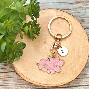 Personalized Initial Charm | Flower Enamel Keychain | Hand Stamped Keychain | Keychain Charm | Backpack Charm | Cute Flower Keychain