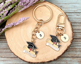 Graduation Keychain, Personalized Initial Charm, Graduation Gift for the Graduates, Gift for Her, Gift for Him, Grad Cap Keychain