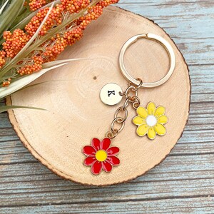Personalized Initial Charm | Flower Enamel Keychain | Hand Stamped Keychain | Keychain with Charm | Backpack Charm | Flower Keychains