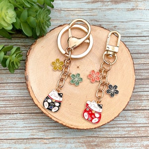 Lucky Cat Gold Keychain | Enamel Keychain | Sakura Keychain | Cute Keychain | Air pod Charm | Backpack Charm | Keychain Gift Idea