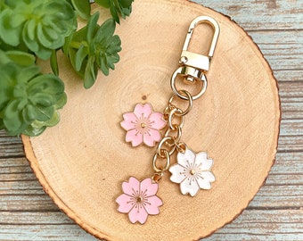 Sakura Cherry Blossom Keychain Charm | Gold Keychain Charm | Backpack Charm | Enamel Keychain | Flower Keychain | Keychain Gift | Gift Idea