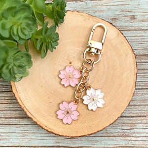 Sakura Cherry Blossom Keychain Charm | Gold Keychain Charm | Backpack Charm | Enamel Keychain | Flower Keychain | Keychain Gift | Gift Idea